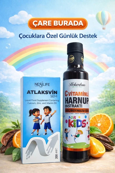 ÇareBurada Çocuklara Özel Günlük Destek Seti | Kalsiyum D3 + C Vitaminli Harnup Pekmezi ürün görseli 1