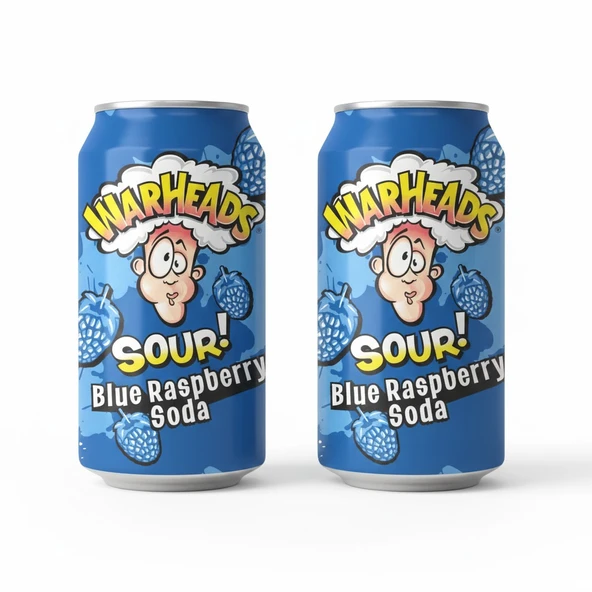 Warheads Sour Blue Raspberry Soda - Ekşi Yaban Mersini ve Ahududu Aromalı Gazlı İçecek 330ml (2 ADET) ürün görseli 1