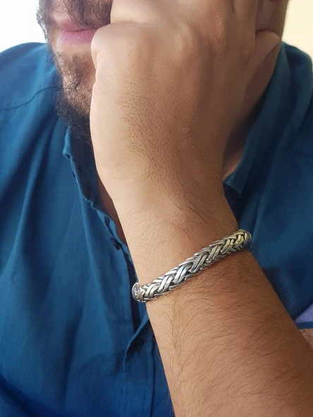 İthal Kalın Erkek Gümüş Bileklik - Resim 3