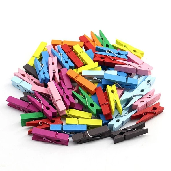 100 Lü Renkli Ahşap Mandal 2.5 Cm 12 Li Paket 1200 Adet ürün görseli 1