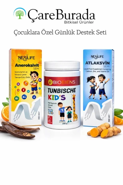 ÇareBurada Çocuklara Özel Günlük Destek Seti - Multivitamin + Kalsiyum D3 + Keçiboynuzu Tozu ürün görseli 1