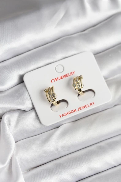 14K Gold Renk Kaplama Yarım Halka Zirkon Taşlı CM Kadın Küpe - TJ-BKP11417 ürün görseli 1