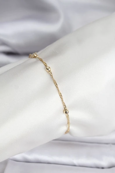 14K Gold Renk Kaplama Topçuklu Model CM Kadın Bileklik - TJ-BB8138 ürün görseli 1