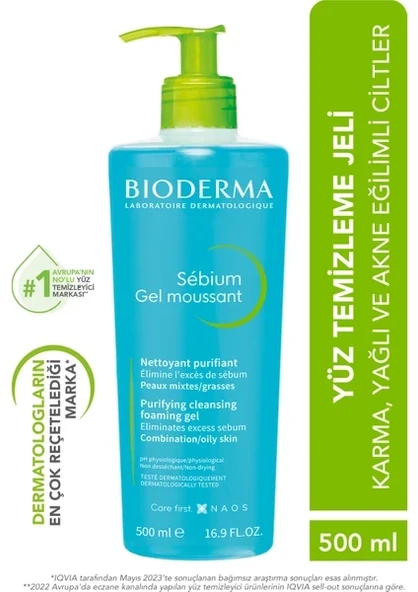 Bioderma Sebium Foaming Gel Yağlı ve Akneli Ciltler için Arındırıcı Temizleme Jeli 500 ml ürün görseli 1