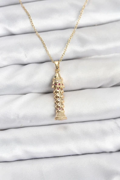 316L Çelik Zincir Gold Renk Balık Model Zirkon Taşlı Kadın Kolye - TJ-BKO10885 ürün görseli 1