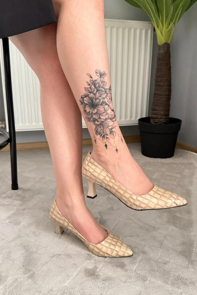 Kadın Sity Bej Kroko 6 cm İnce Topuklu Stiletto ürün görseli 1