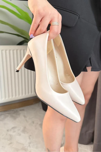 Kadın Mira Bej Deri 9 cm İnce Yüksek Topuklu Stiletto  Ayakkabı ürün görseli 1