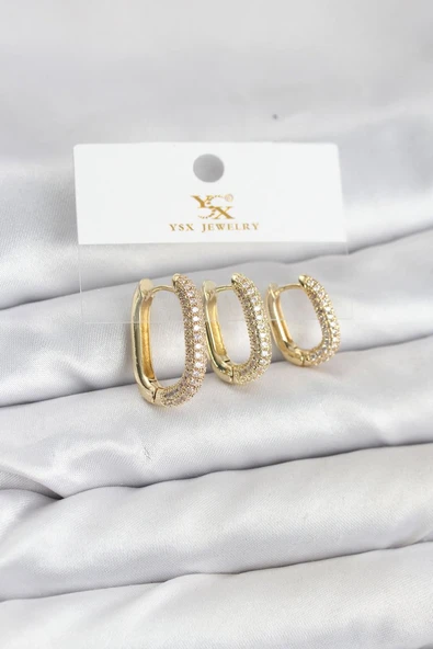 Pirinç Gold Renk Zirkon Taşlı Halka Model YSX Trio Küpe Seti - TJ-BKP11570 ürün görseli 1