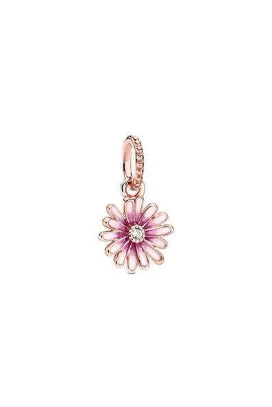 Gümüş Pembe Papatya Sallantılı Charm - Resim 3