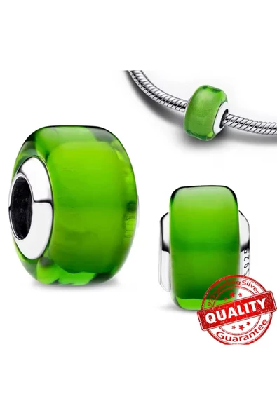 Mini Yeşil Murano Cam Charm 925 Ayar - Resim 3