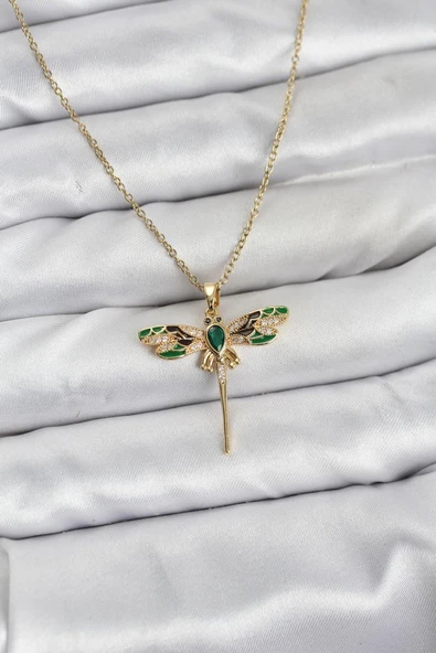 316L Çelik Zincir Gold Renk Yusufçuk Model Zirkon Taşlı Kadın Kolye - TJ-BKO10833 ürün görseli 1