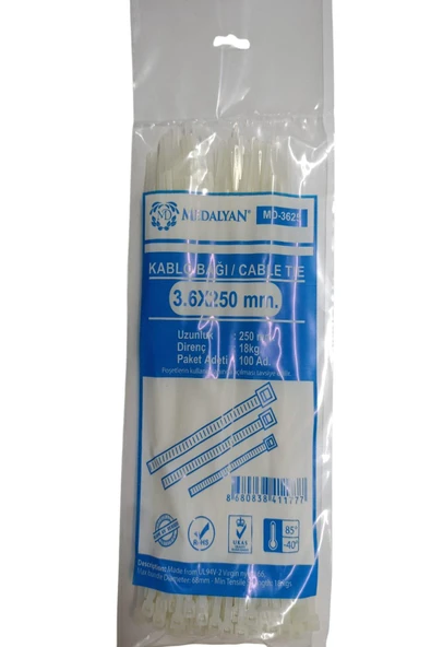 Medalyan Şeffaf Kablo Bağı Kelepçesi Klipsi - 3.6 x 250 mm - 100 Adetlik Paket ürün görseli 1