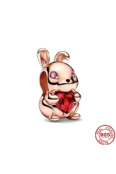 Kırmızı Kalp Taşlı Tavşan Charm ürün görseli 1