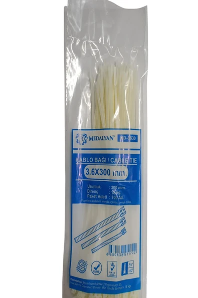 Medalyan Şeffaf Kablo Bağı Kelepçesi Klipsi - 3.6 x 300 mm - 100 Adetlik Paket ürün görseli 1