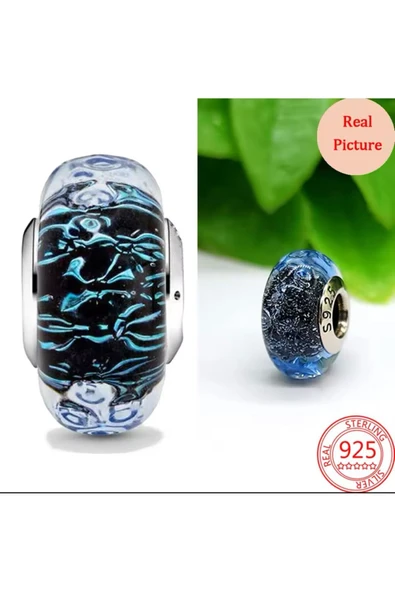 Dalgalı Koyu Mavi Murano Cam Okyanus Charm ürün görseli 1