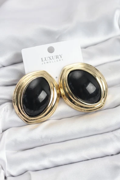 Pirinç Siyah Badem Model Vintage Gold Kadın Küpe - TJ-BKP11593 ürün görseli 1