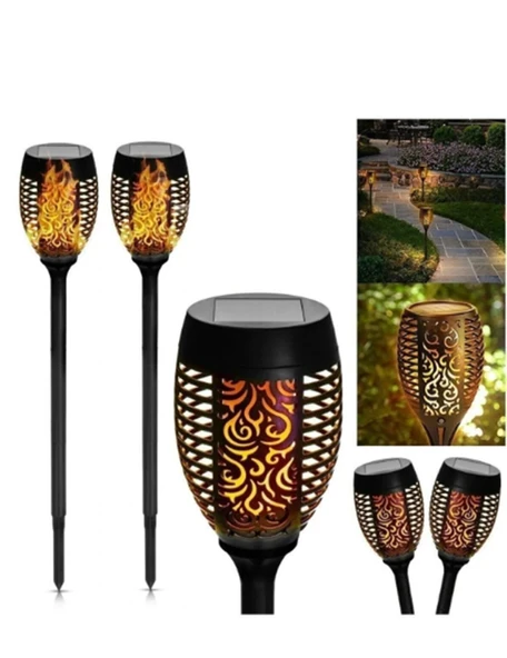 2 Adet Alev Efektli Solar Led Güneş Enerjili Bahçe Lambası Aydınlatması Armatür 50 Cm ürün görseli 1