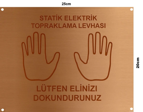 Meepo Statik Elektrik Topraklama Levhası 25x20 cm 1 mm (Elektrolitik Bakır Üzeri Lazer Kazıma) Çift el görselli ürün görseli 1
