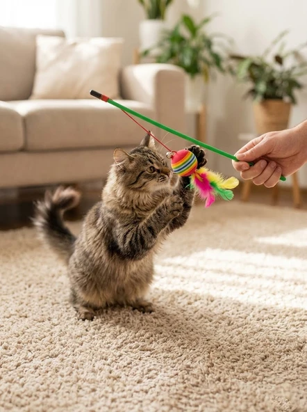 Gökkuşağı Esintili Çıngıraklı Kedi Oltası ürün görseli 1