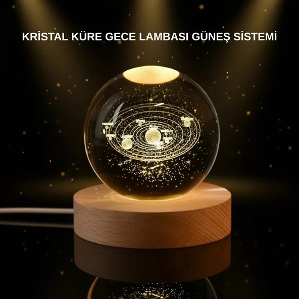 Mey İthalat® LED Işıklı Kristal Küre Ahşap Standlı Dekoratif Gezegen Model ürün görseli 1