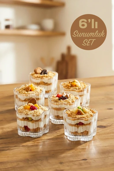 Porsima RYG7061 Flower 6lı Cam Kase Puding Tatlı Ve Dondurma Kasesi Kahvaltılık Kase Seti Çerez Kasesi 6x7,5Cm ürün görseli 1