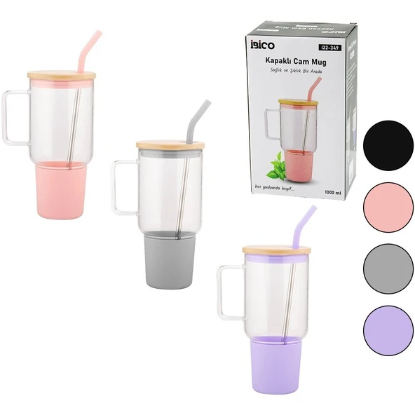 Cam 1000ML Matara - Suluk Bambu Kapak - Sızdırmaz Silikonlu Çelik Pipet Koruyucu Silikon Altlık - Kılıf (5224) ürün görseli 1