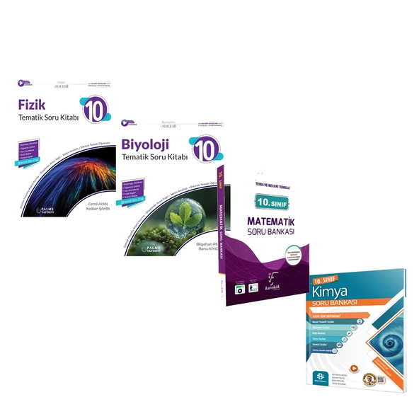 10. Sınıf Palme Fizik ile Biyoloji Karekök Matematik ve Bilgi Sarmal Kimya Soru Bankası Seti 4 kitap ürün görseli 1