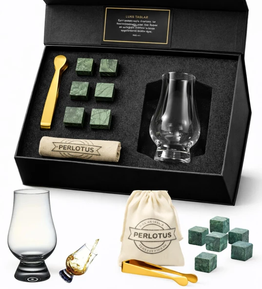 Perlotus Lotus 190 ml Aroma Viski Tadım Bardağı ve Granit Viski Taşı Premium Hediye Seti ürün görseli 1