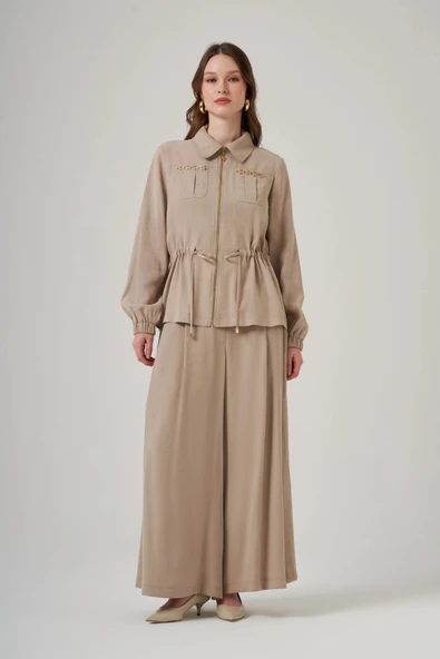 Nuss Pantolonlu Takım 1049 bej - Resim 4