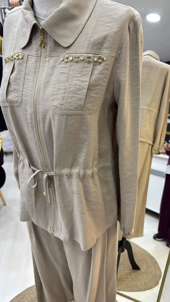 Nuss Pantolonlu Takım 1049 bej - Resim 11