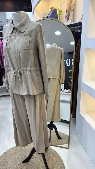 Nuss Pantolonlu Takım 1049 bej - Resim 8