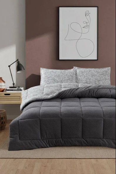 EVNUR COMFORTER ÇİFT KİŞİLİK SET GRİ ürün görseli 1