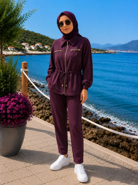 Nuss Pantolonlu Takım 1049 bordo ürün görseli 1