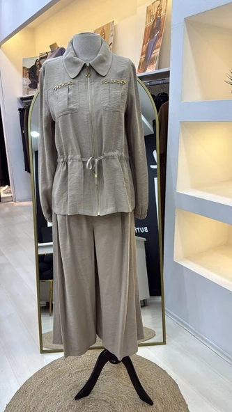 Nuss Pantolonlu Takım 1049 bej - Resim 7