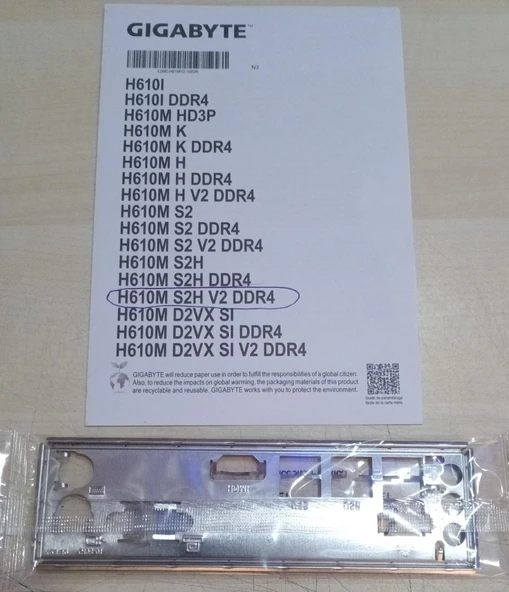 Gigabyte H610M S2H V2 ANAKART AYNASI ( ARKA PANEL - TOZ KAPAĞI ) ürün görseli 1