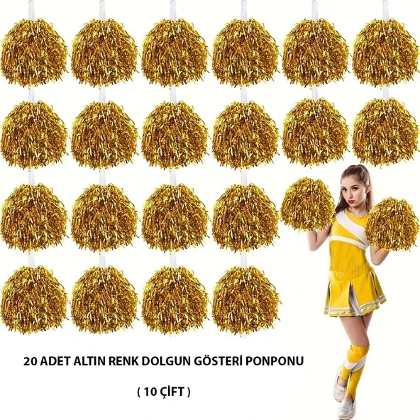 Mey İthalat® 10 Çift ( 20 Adet ) Altın Renk 23 Nisan 19 Mayıs 29 Ekim Okul Gösteri Ponponları ürün görseli 1
