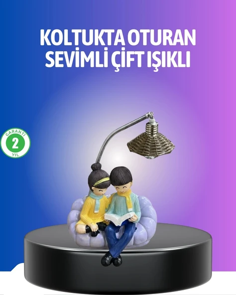 Mey İthalat® Kitap Okuyan Çift Figürlü Gece Lambası Romantik Dekoratif Masa Lambası ürün görseli 1