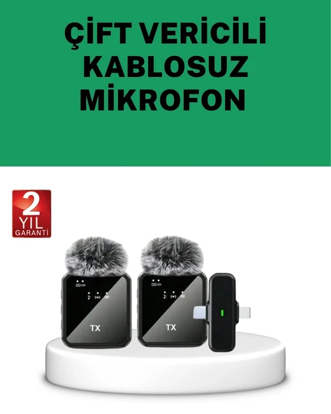 Mey İthalat® Canlı Yayın ve Video Çekimleri İçin Çiftli Kablosuz Yaka Mikrofon ürün görseli 1