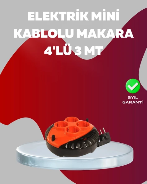 Mey İthalat® 3 Metre Kablolu 4’lü Kırmızı Priz Makara ürün görseli 1