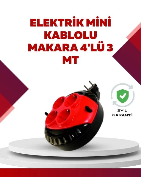 Mey İthalat® Kırmızı Renk 3 Metre 4’lü Kablolu Priz Makarası ürün görseli 1