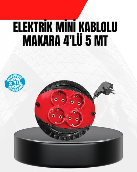 Mey İthalat® Ev ve Ofis İçin 5 Metre Kablolu 4 Priz Makarası ürün görseli 1