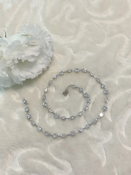 Taşlı İthal Choker Tasma Gümüş Kolye - Resim 3