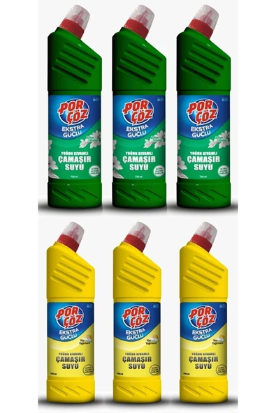 Porçöz Yoğun Kıvamlı Çamaşır Suyu Bahar Tazeliği+Yaz Yağmuru 750 ml 6'LI Set ürün görseli 1