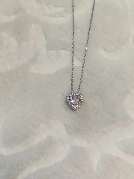 Swarovski Taş Kalp Gümüş Kolye - Resim 2