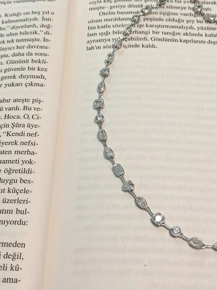 Taşlı İthal Choker Tasma Gümüş Kolye ürün görseli 1