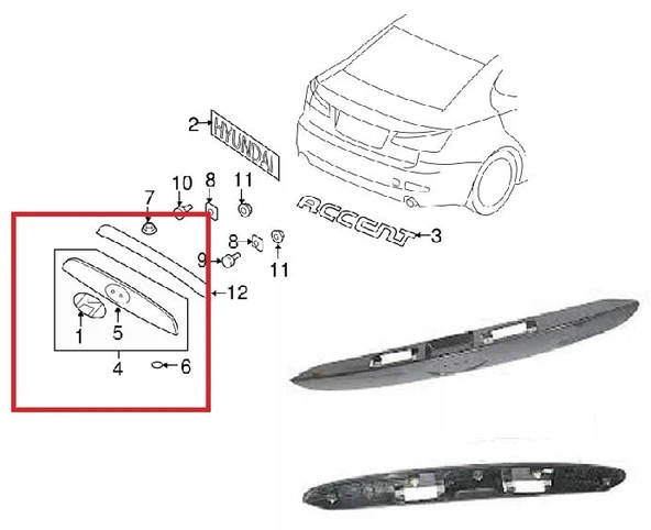 HYUNDAİ - ACCENT ERA 2006 - ARKA BAGAJ PLAKA ÜST NİKELAJ ACCENT ERA 2006- ürün görseli 1