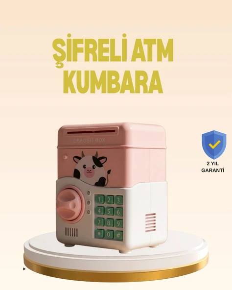 Mey İthalat® Çocuklar İçin Pembe ATM Görünümlü Elektronik Kumbara ürün görseli 1