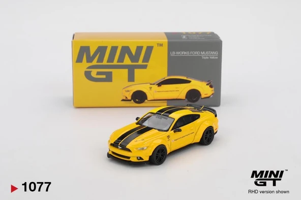 Mini GT 1077 LB-WORKS FORD MUSTANG Triple Sarı 1/64 Model Araba ürün görseli 1