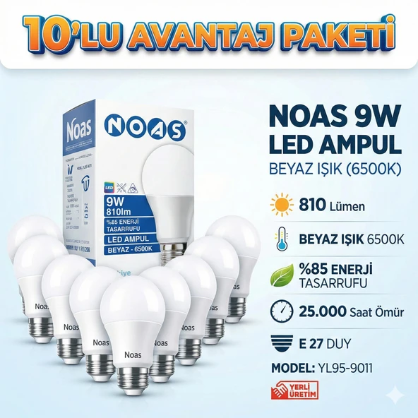 Noas 9W Led Ampul 10lu Paket Beyaz Işık E27 Duy 810lm YL95-9011 ürün görseli 1