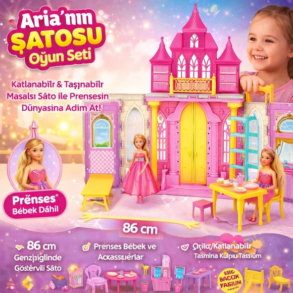 Aria’nın Şatosu Prenses Oyun Seti Katlanabilir Taşınabilir Şato ve Prenses Bebek ürün görseli 1